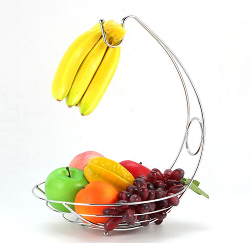 Chrome Banana Hanger Fruit Bowl Tree Holder Basket Stand