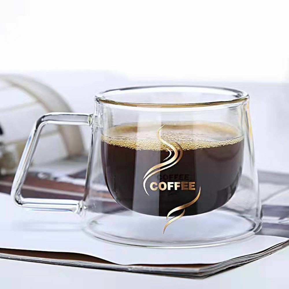 Double Wall Insulated Double Glass Cup with Handle Breakfast Mug Coffee Tea Cup