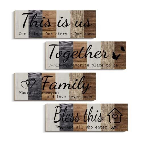 4 Pcs Home Wall Decor Signs This is Us Wall Art Bless This Home Family Sign F...