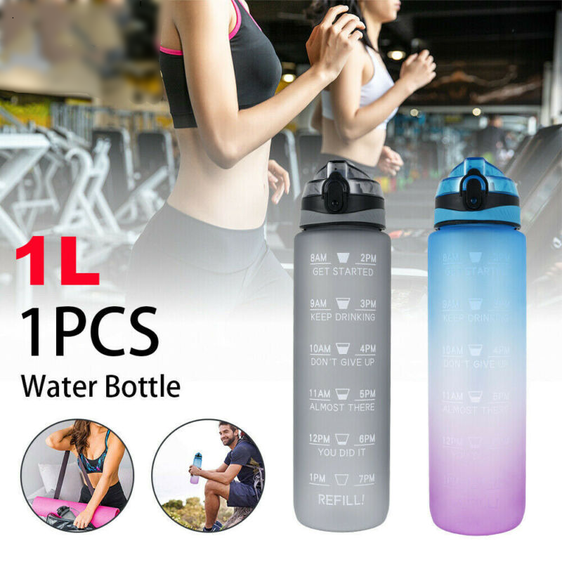 1L Sports Water Bottle Gym Travel Leakproof Drinking Bottle With Straw BPA Free