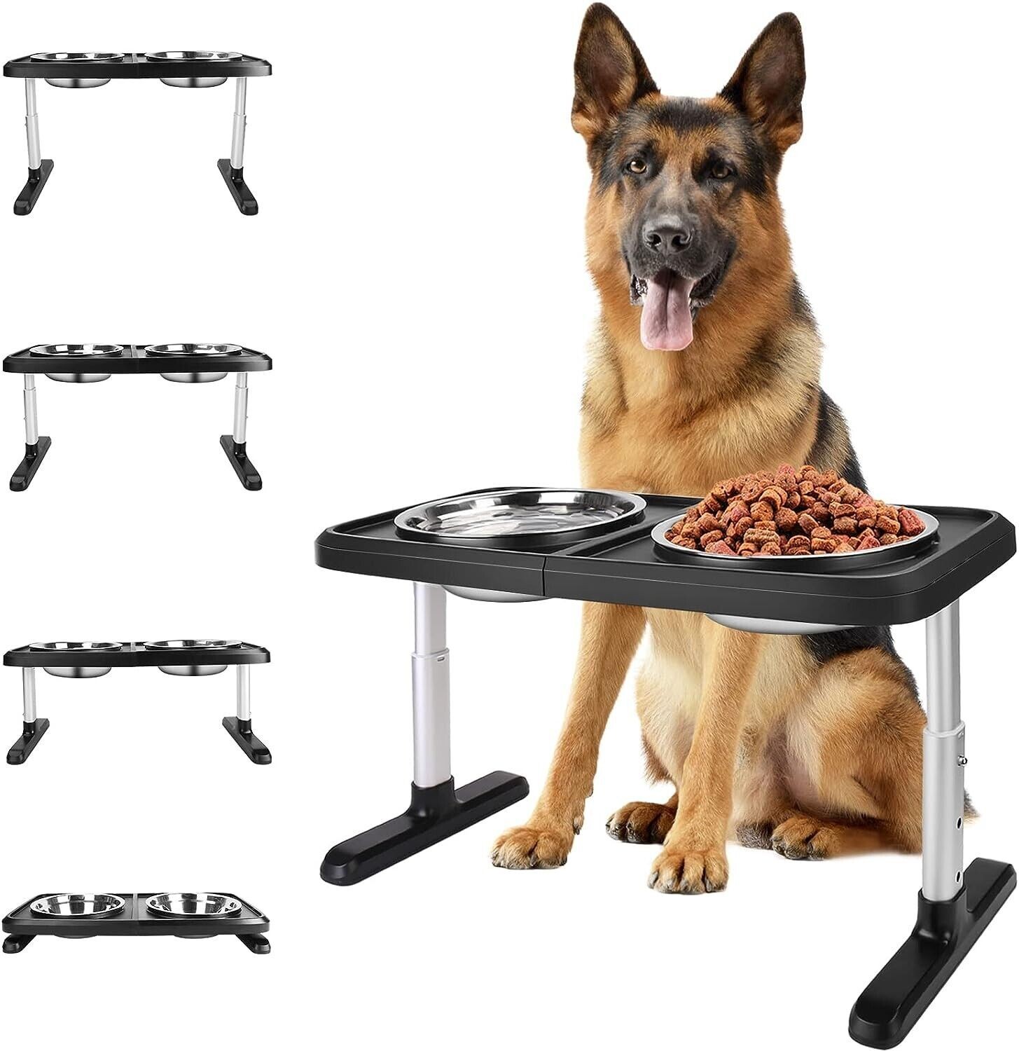 Elevated Dog Bowls for Large Dogs, 4 Adjustable Heights Raised Pet Bowl Stand US