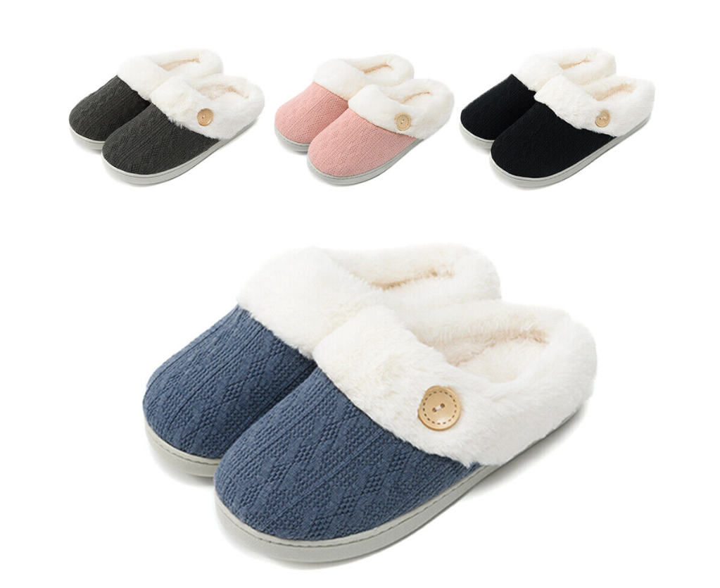 JACKSHIBO Ladies Womens Slippers Slip On Comfy Cozy Mules Memory FoamFor Winter